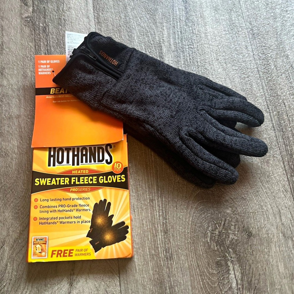 HotHands ProSeries Heated Sweater Fleece Gloves Charcoal S/M Touchscreen Warmers